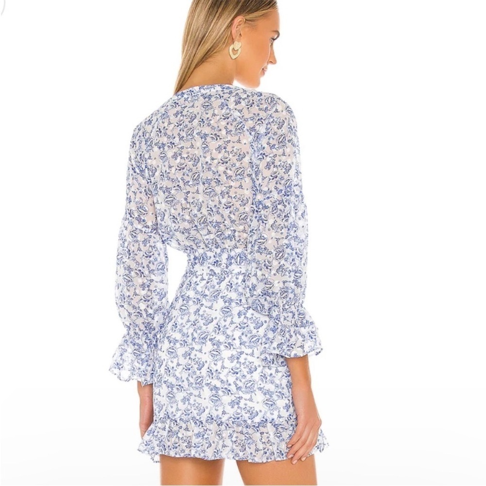 Tularosa Serafina Floral White Blue Long Sleeve Romantic Mini Dress‎ Size Small - Picture 3 of 12